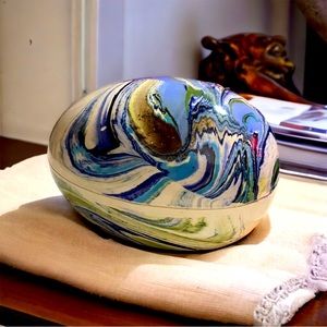 Rare Vintage Egg Shaped Trinket Box Hand Painted and Signed.